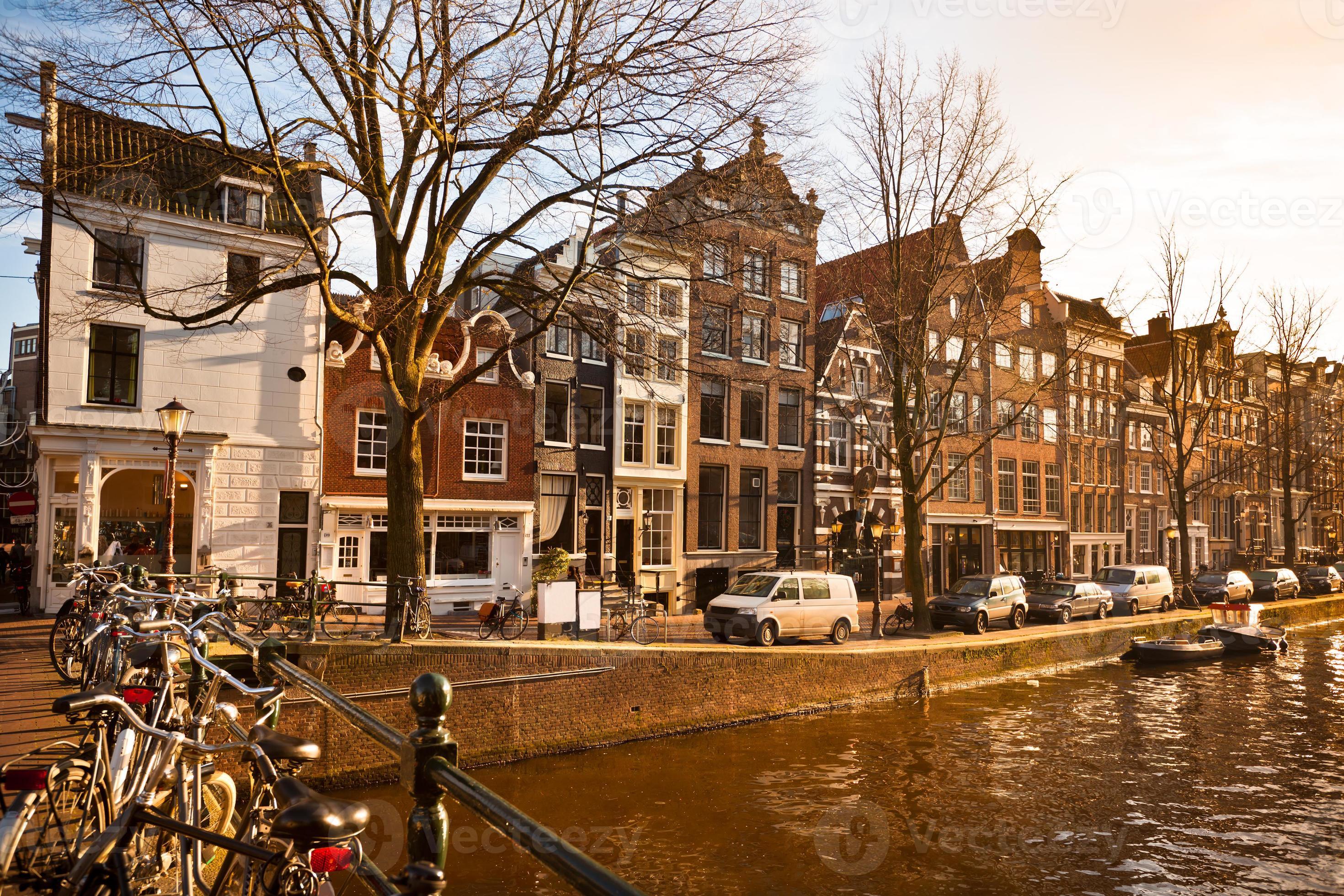 Walkable canal-side street in Amsterdam