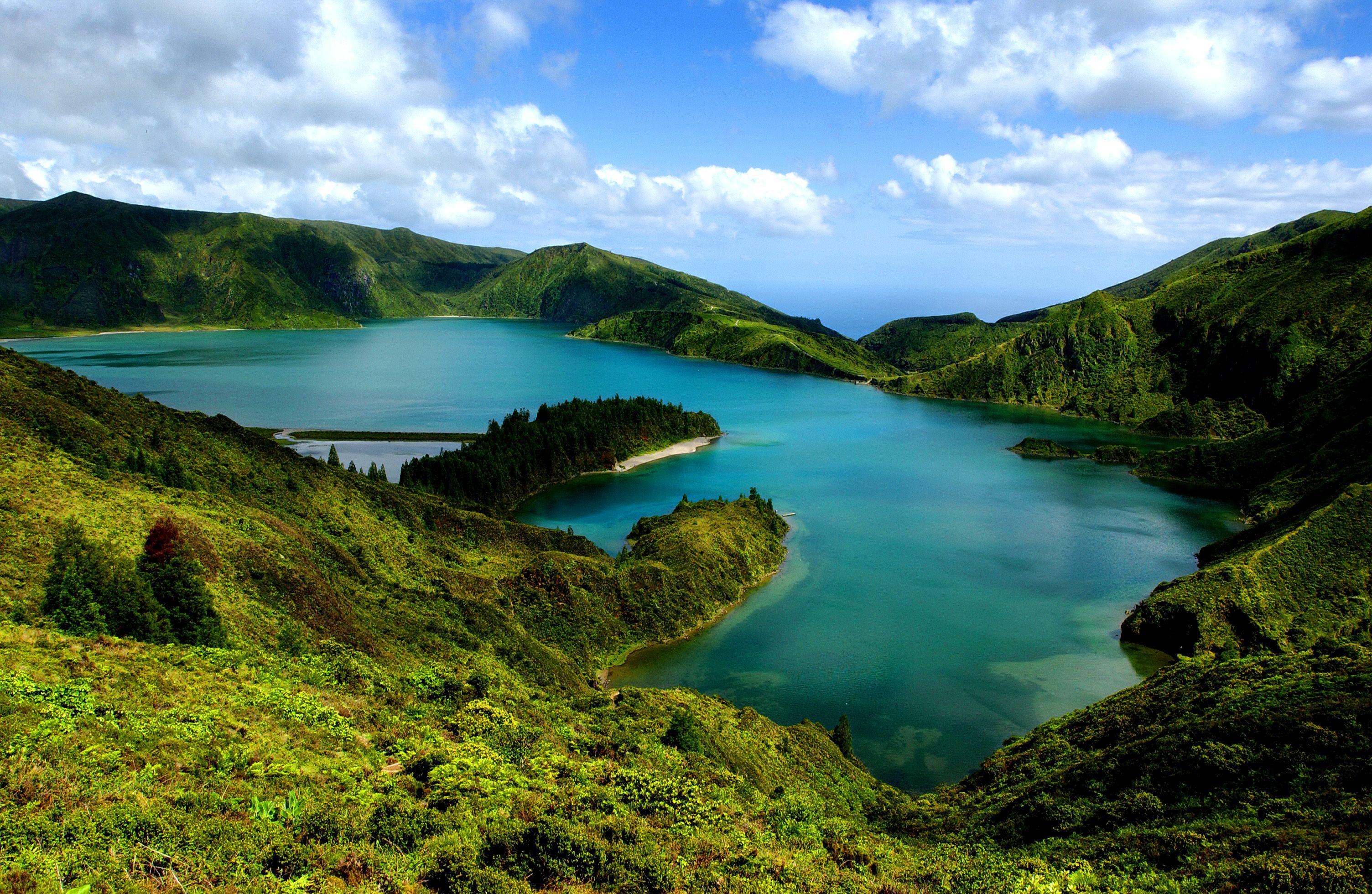 Volcanic lake landscape in the Azores