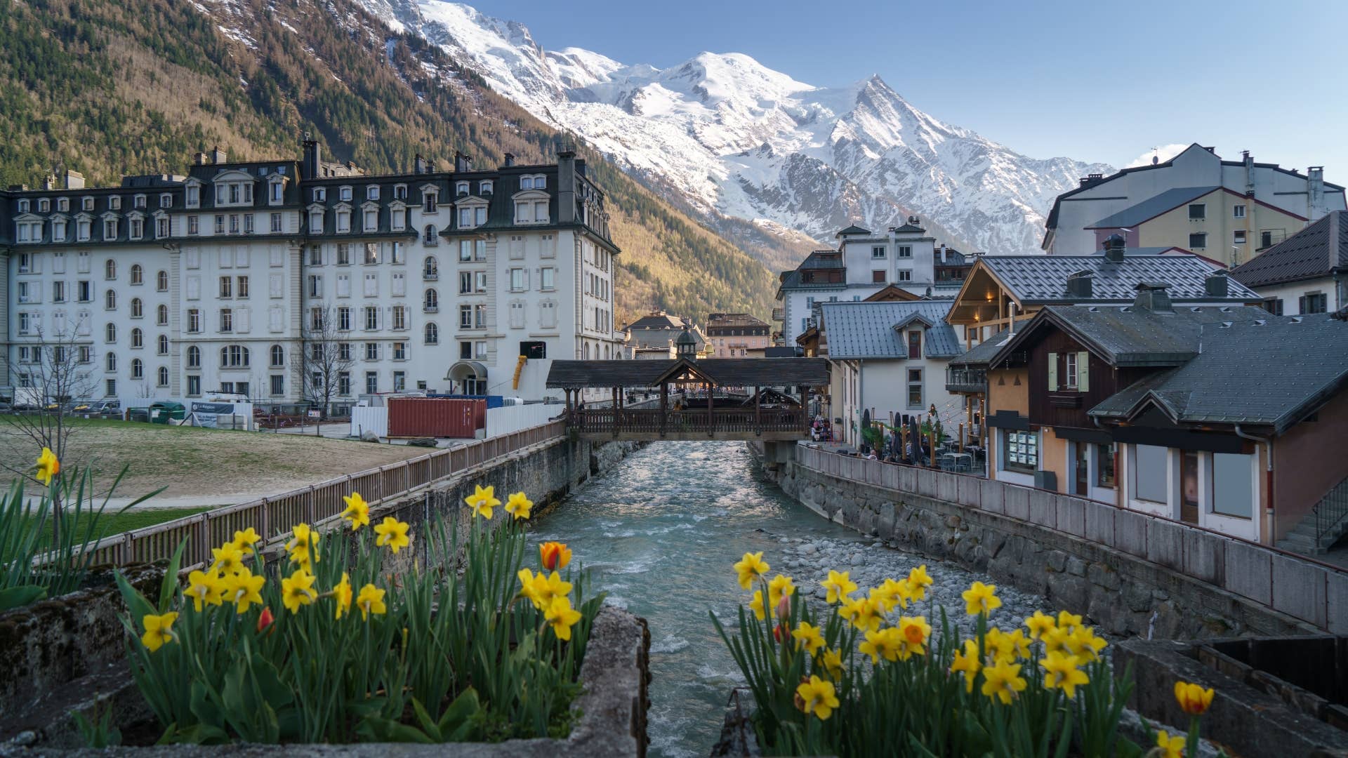 Chamonix France in summer with Alpine mountains