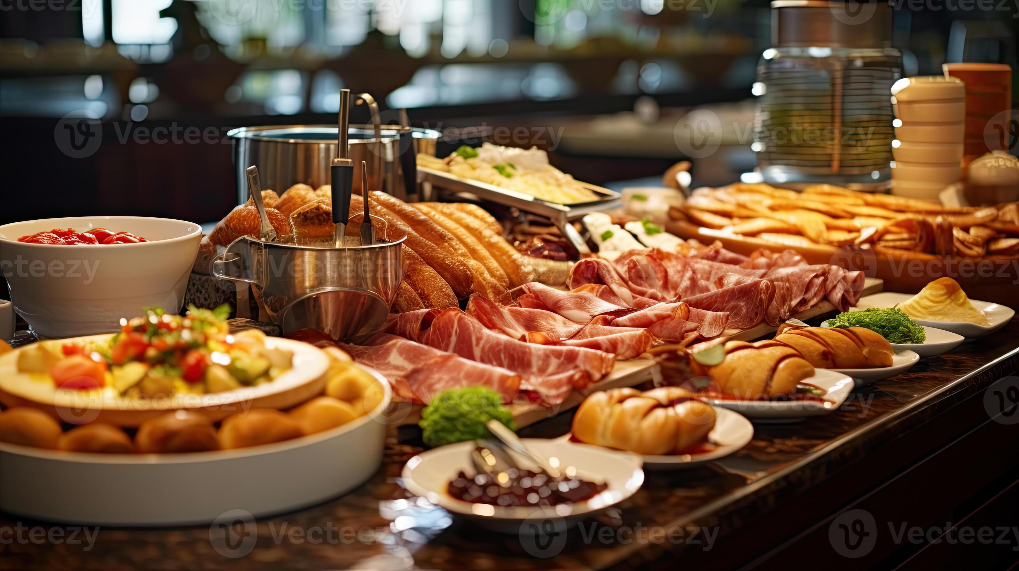 Family-friendly hotel breakfast setup for parents and children