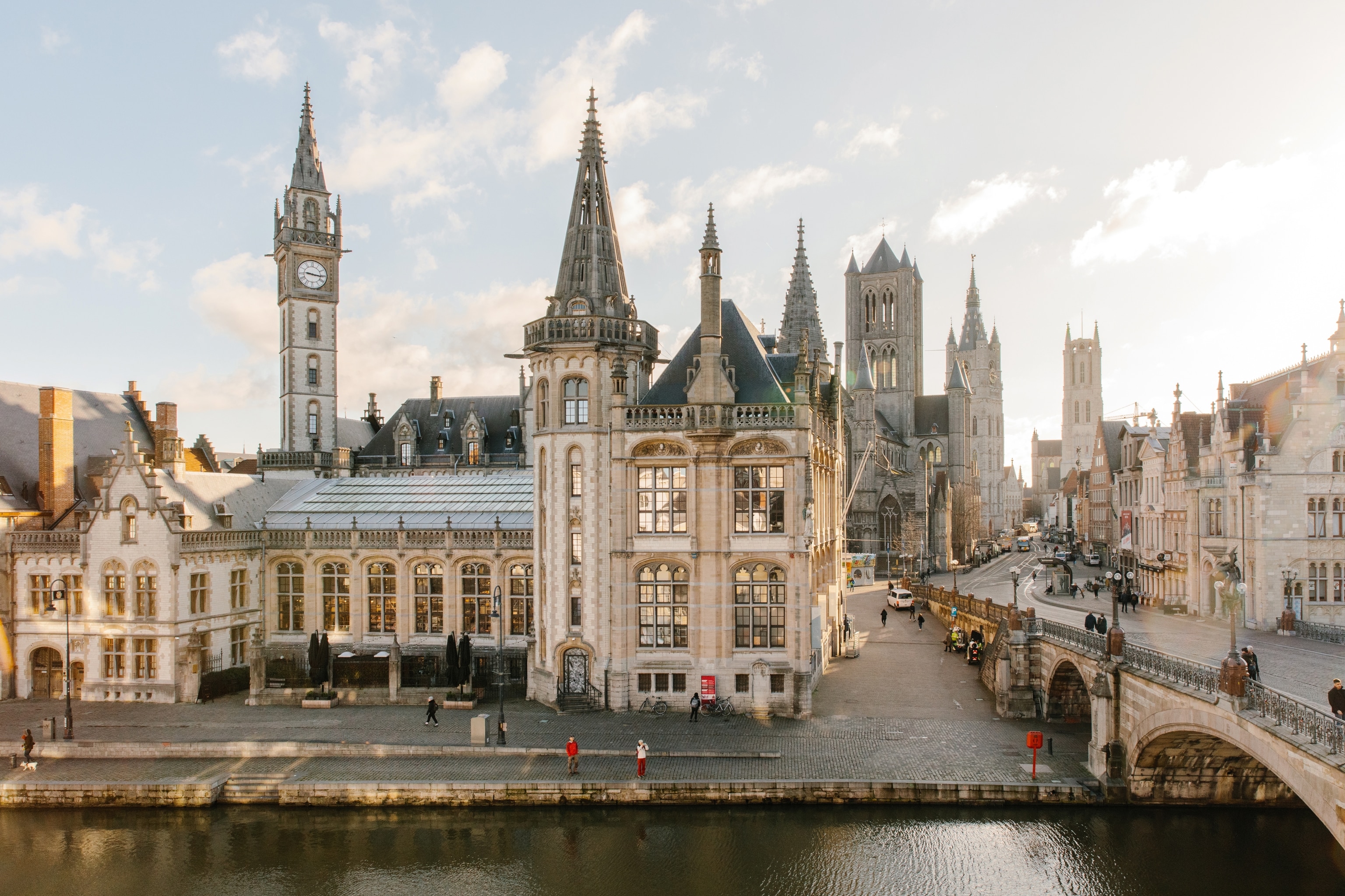 Historic canal and architecture in Ghent Belgium