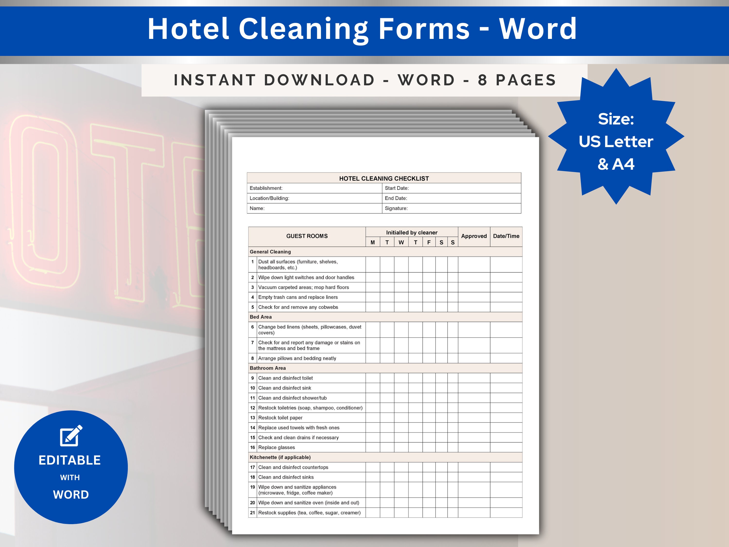 Hotel comparison checklist covering room, breakfast, Wi-Fi and accessibility
