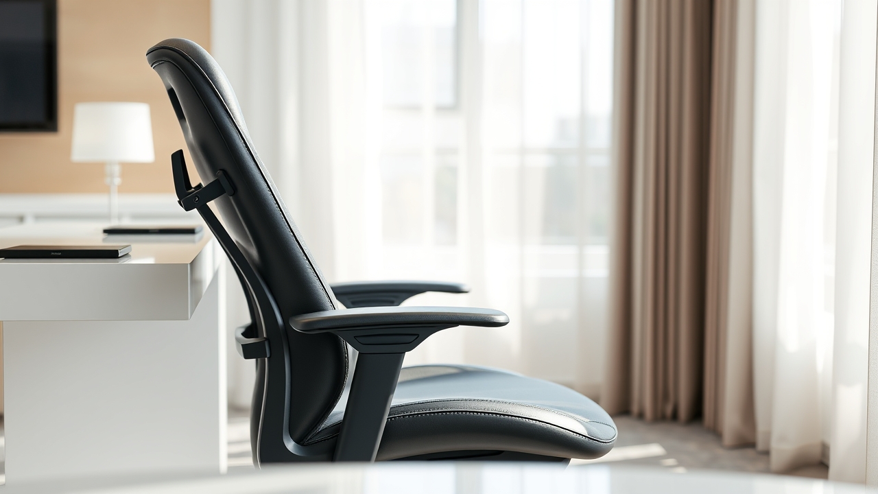 Hotel workstation with desk and supportive chair for a workcation