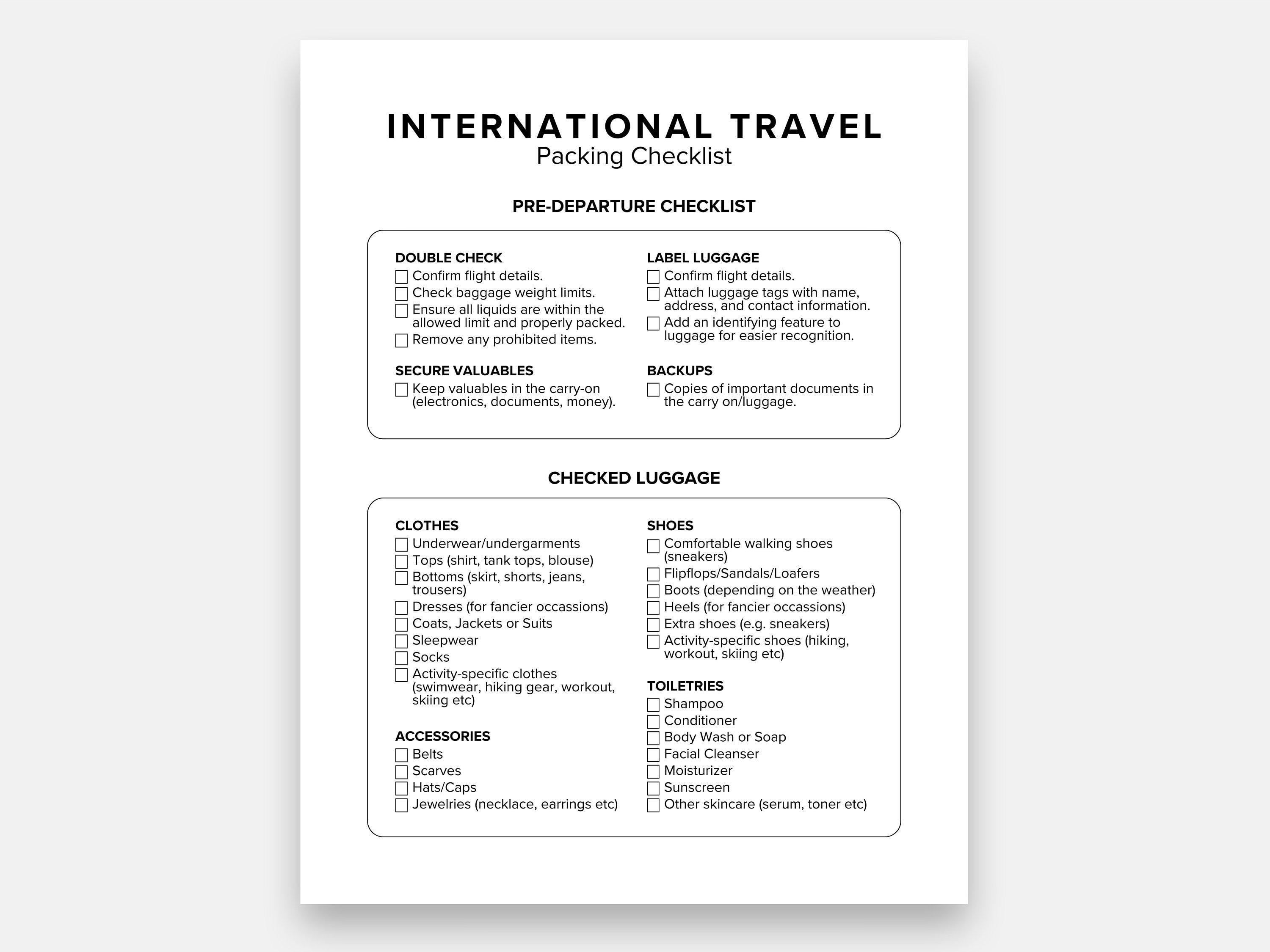 International Travel Checklist: What to Do 30 Days Before Departure