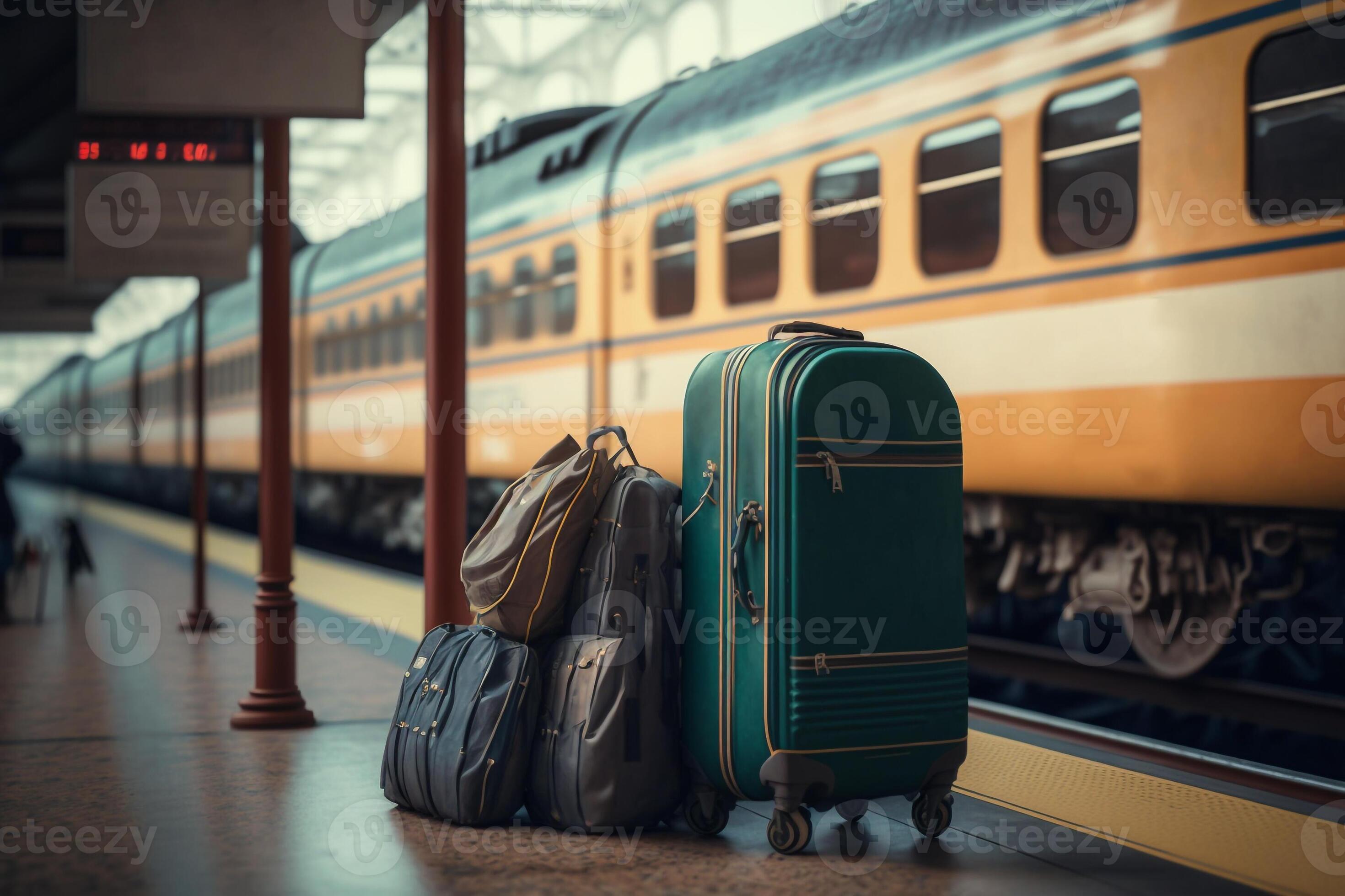 Traveler with compact luggage on a train platform during a multi-city trip