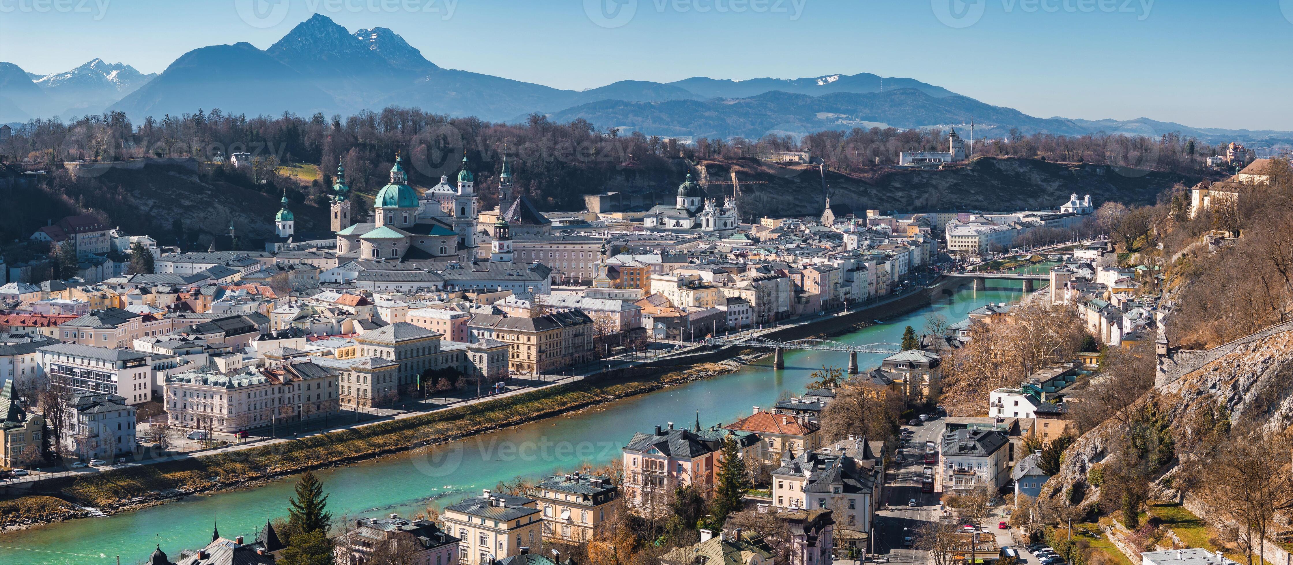 Salzburg old town with Alpine scenery