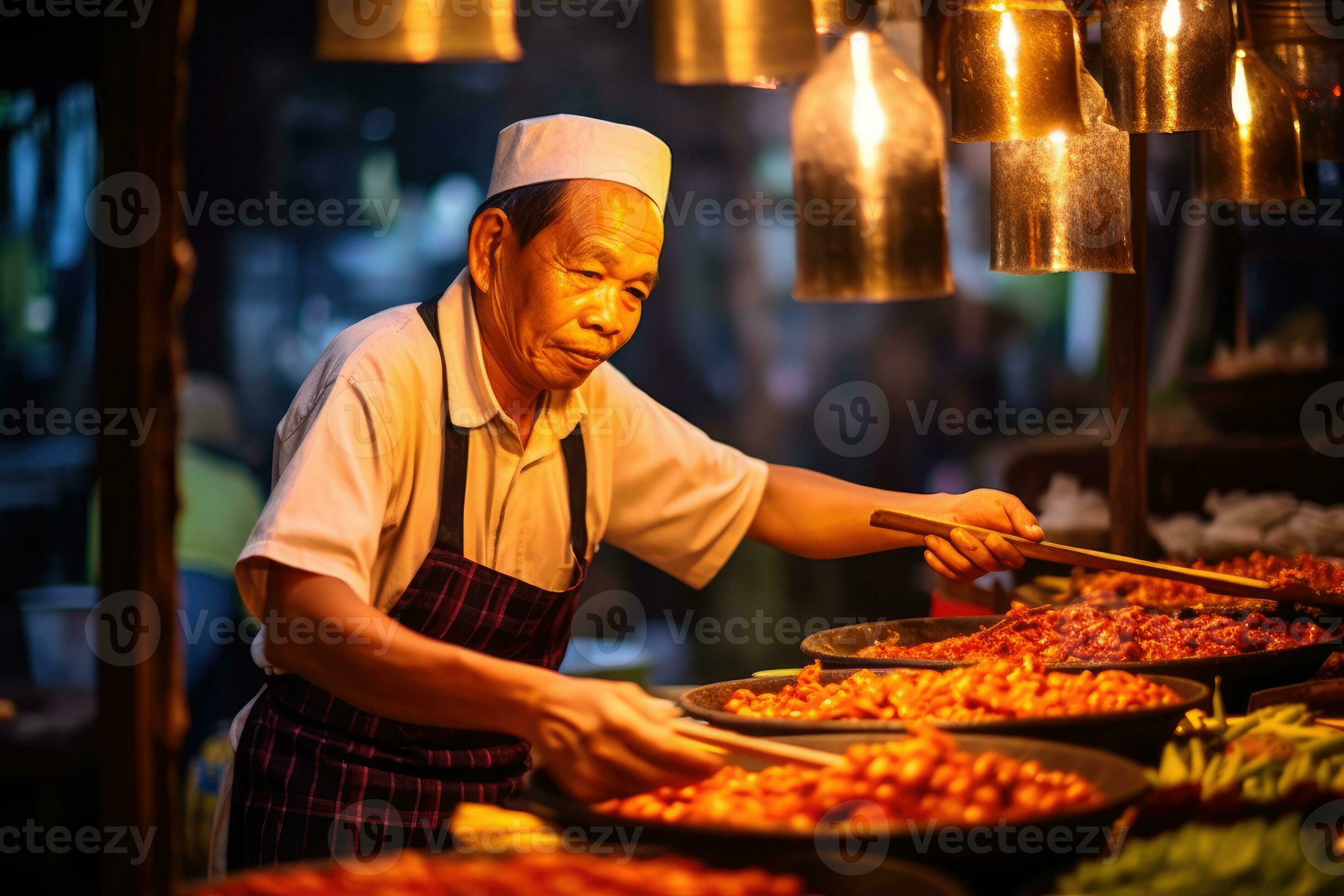 Street food vendor preparing a fresh meal at a local market