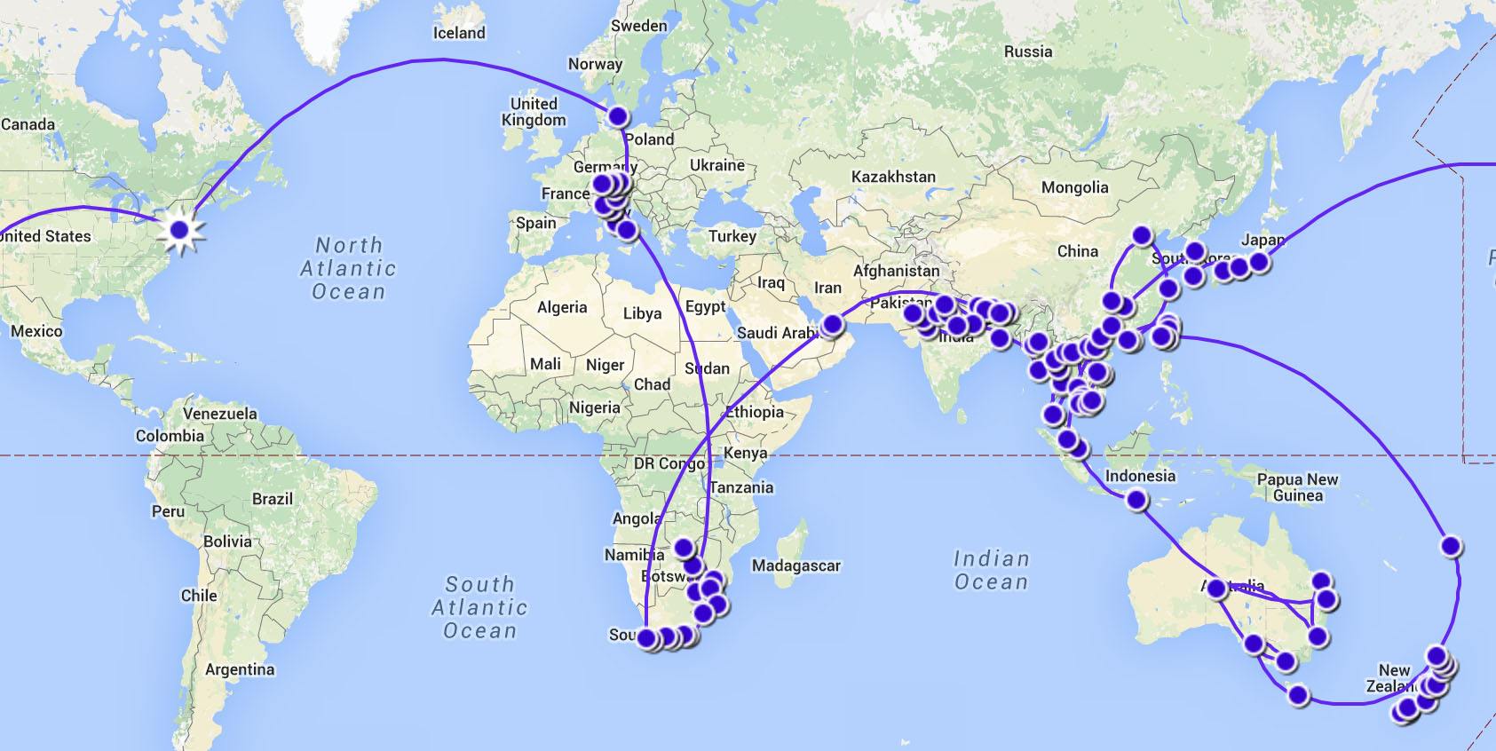 Traveler planning a multi-city route on a map