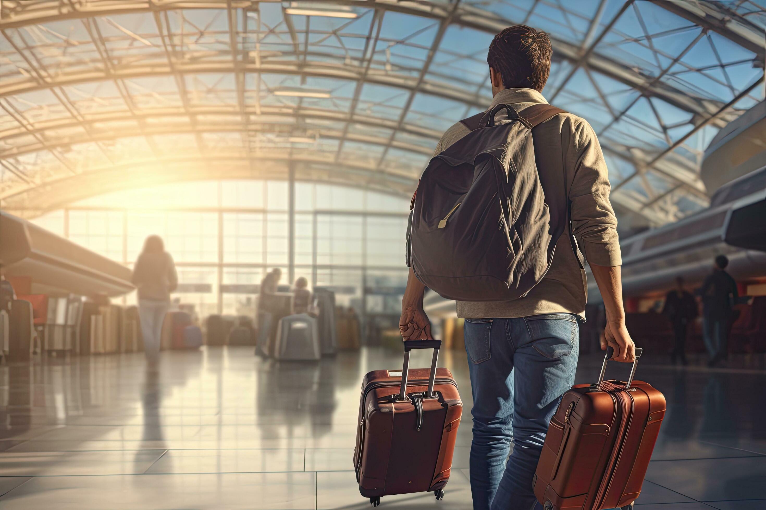 Traveler with compact carry-on luggage at an airport