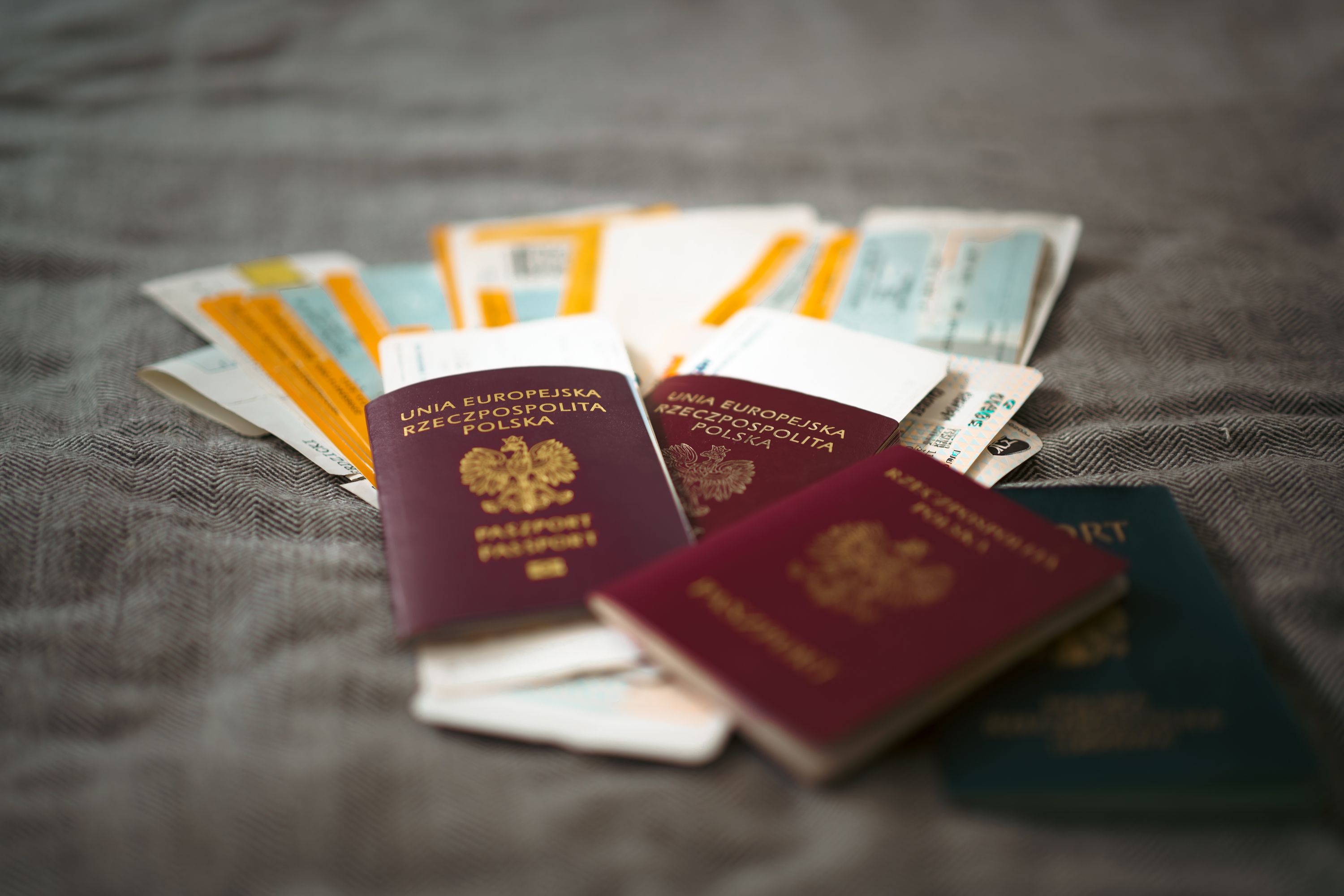 Traveler organizing international trip documents before departure