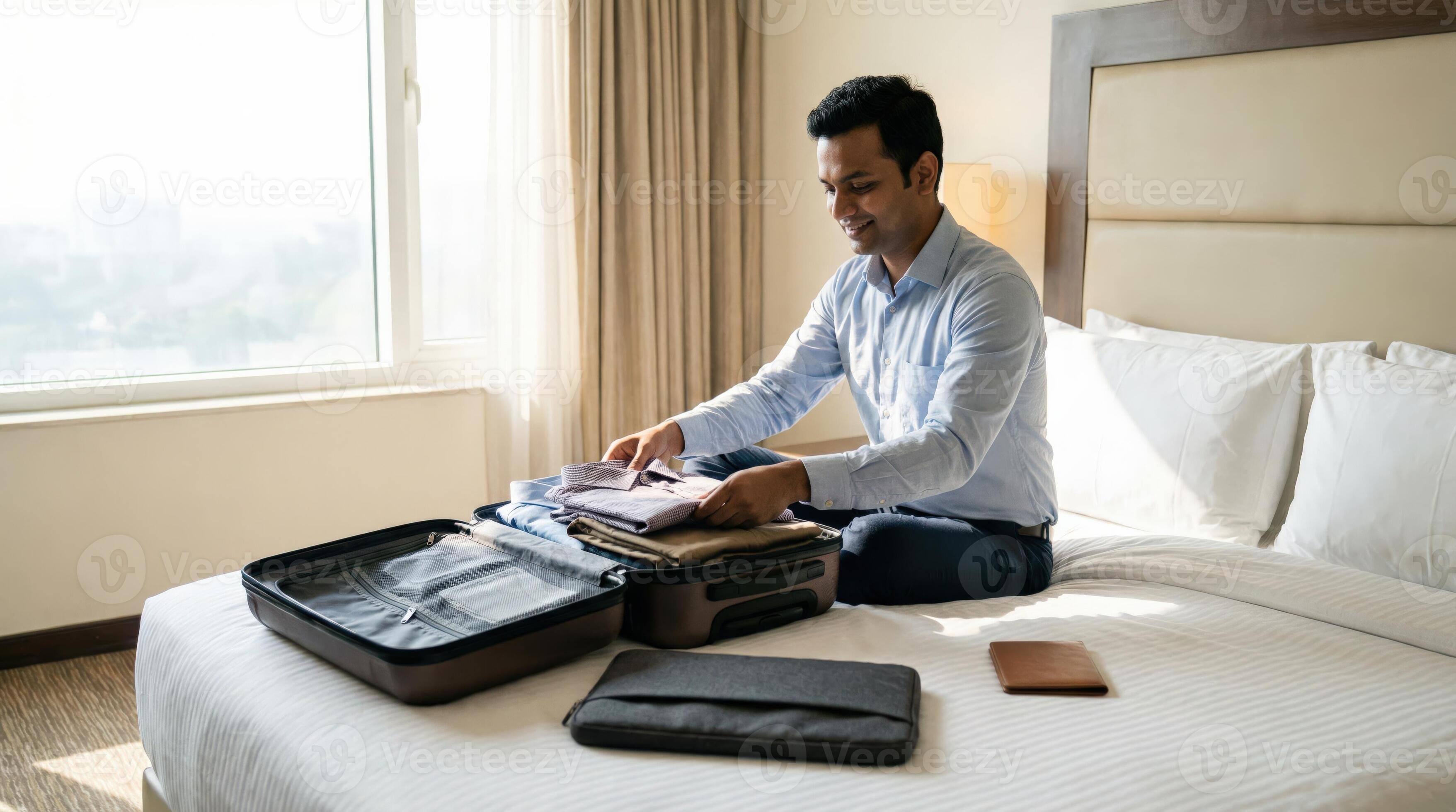 Workcation hotel room with a practical desk and laptop workspace